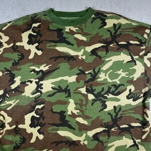 VTG 80s 90s Made in Korea Woodland Camo Thermal Shirt 2XL‎ Waffle Knit Tee